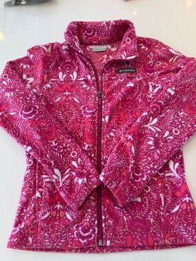 Columbia Sportswear Full-Zip Fleece Jacket — Pink Floral Print | Size M (110/120